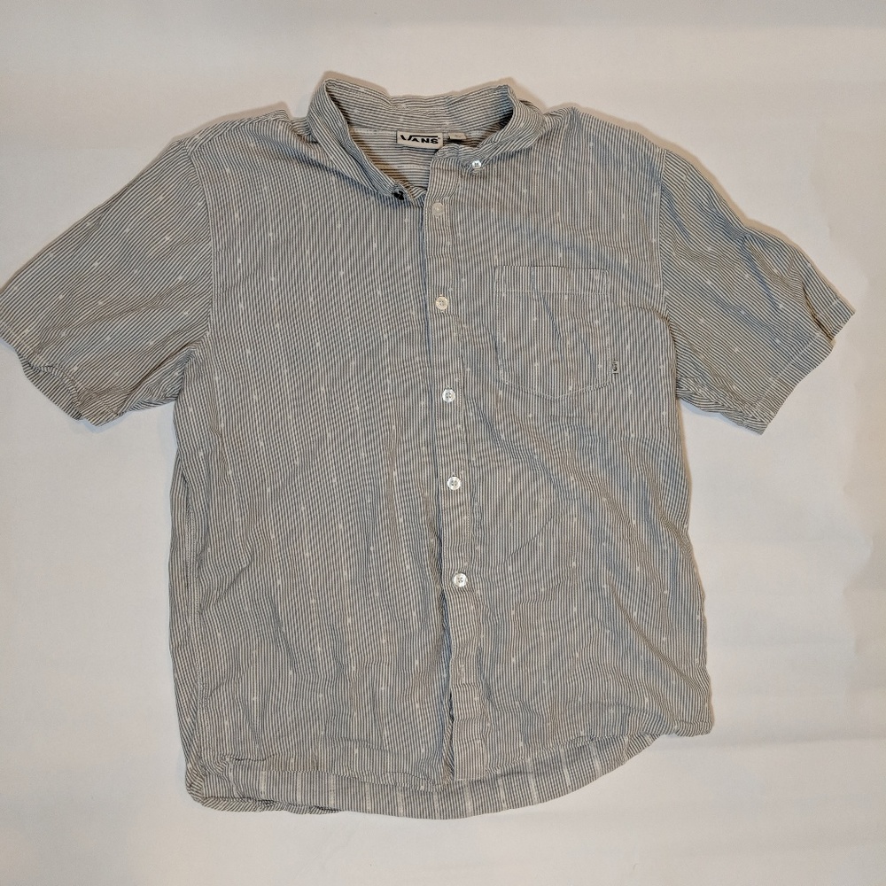Vans Mens White Pinstripe Button Up T Shirt Large
